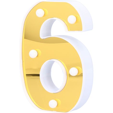 Goldene LED-Leuchte mit der Zahl 6, warmweiß, für Hochzeiten, Geburtstage, Partys und Feiertage. (1/5)