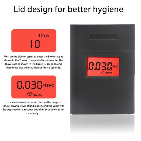 Testeur d’alcool portable LCD soufflé, modèle AT838, 5 embouts inclus, précision élevée pour conducteurs (1/4)