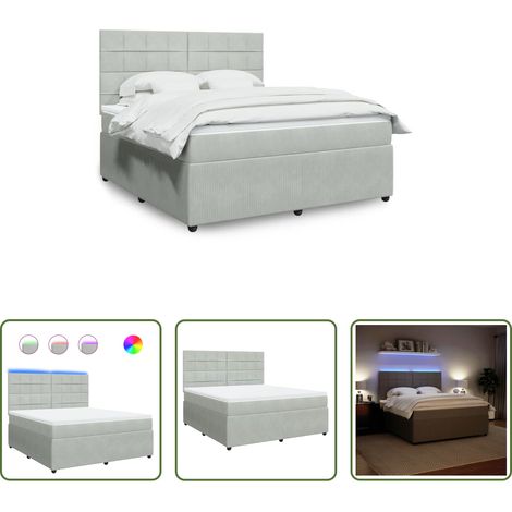 vidaXL LED-Beleuchtung - Boxspringbett mit Matratze Hellgrau 180x200 cm Samt (1/5)