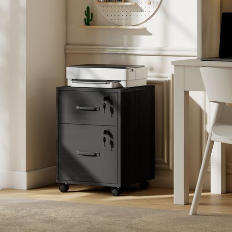 Caisson bureau mobile à 2 tiroirs - Noir - Meuble rangement sur roulettes pour documents suspendus format lettre - Pour bureau - Design pratique (1/5)