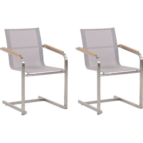 Set 2 Sedie da Giardino Seduta Fibre Sintetiche Beige Struttura Acciaio Cosoleto