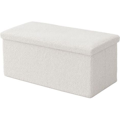 Panca Relaxdays, con contenitore, tessuto teddy, pieghevole, imbottita, HLP: 38x76x38 cm, bianca
