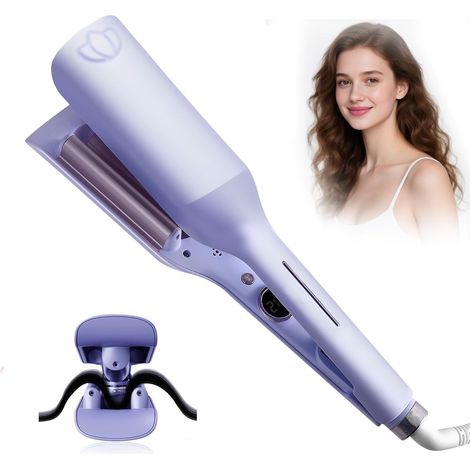 Fer à boucler 36 mm pour ondulations effet plage 9 réglages de température Affichage LED Protection thermique Pour cheveux longs et courts (Violet) (1/5)