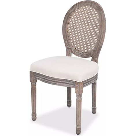 Chaise médaillon lin beige et dossier en rotin Makin - Lot de 2 (1/5)