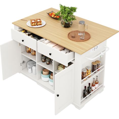 CHICFURN Isola cucina 151,5 x 84,7 x 91,7 cm bianca e legno, presa integrata (1/5)