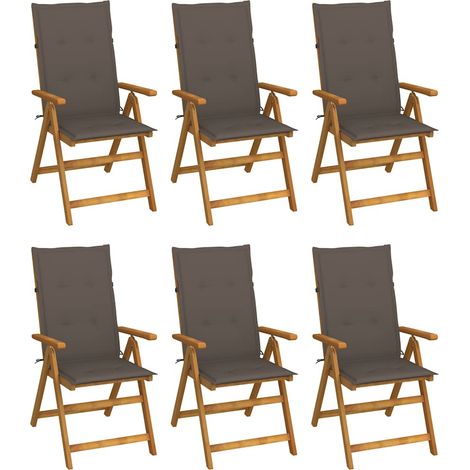Lot de 6 Chaises de jardin pliables - Chaises d'extérieur pour terrasse/jardin avec coussins Bois d'acacia BV940657 - BonneVie (1/5)