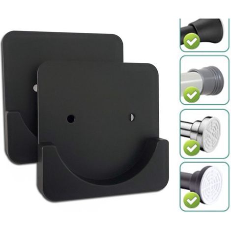 Support Pour Barre De Rideau De Douche - Fixation Murale Et Auto-Adhésive - Rainure Anti-Dérapage - Diamètre 8 Cm - ABS - Lot De 2 (1/5)