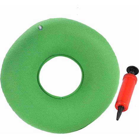 Coussin de siège gonflable rond avec pompe pour soutien des hanches et hémorroïdes (vert) (1/5)