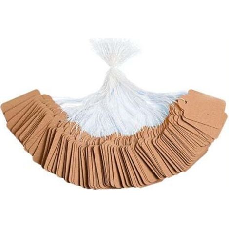 Brown kraft paper labels 22 × 35 mm – Pack of 300 blank labels with string for clothing and gift wrapping (1/5)