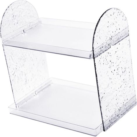 Desktop Storage Rack, 2-Tier PP Desk Organizer with Transparent Panels, Double Layer Organizer for Cosmetics and Stationery, Home, Bedroom (1/5)