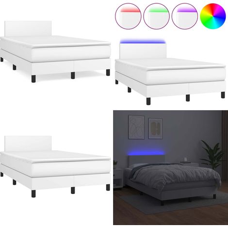 Sommier à lattes de lit matelas LED blanc 120x190 cm similicuir - Sommier Tapissier - Lit Plateforme - Lit Avec Rangement - Matelas À Ressorts Ensachés - Éclairage Led - Home & Living