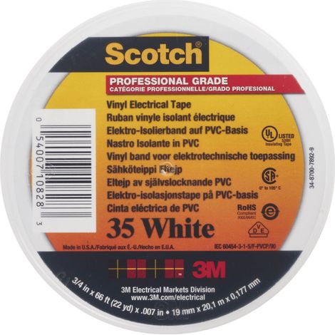Ruban isolant 3M Scotch 35 en PVC Blanc 20m x 19mm x 0.18mm ( Prix pour 1 ) (1/2)