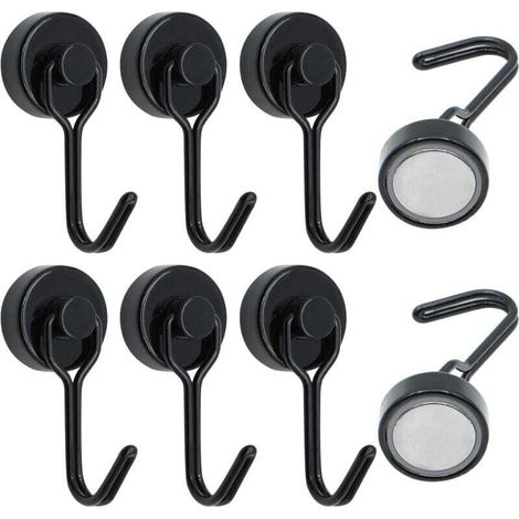 Lot de 6 Crochets Magnétiques Frigo, 20 MM 15 kg Puissant Aimant Néodyme, Crochet Aimanté Pussiant Pivotants pour Cuisine Salle de Bain Casier à Clés (1/4)