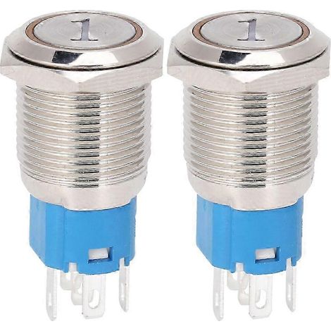 Momentaner Drucktaster, 16 mm flach, rund, 5-polig, gelbe LED, 220 V AC, 2er-Pack mit Nummer 1, Rückstellschalter (1/5)