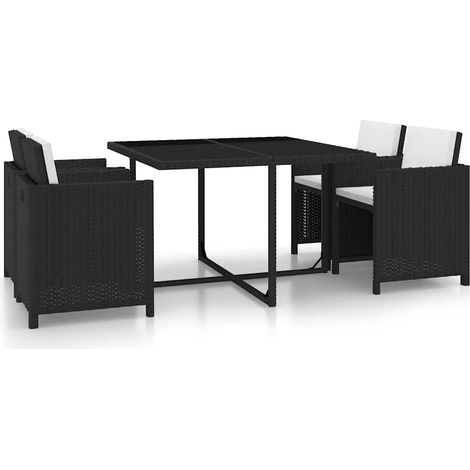 vidaXL Salon de jardin encastrable 5 pcs et coussins Rotin Noir (1/5)