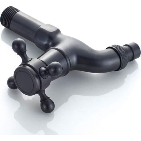 Robinet lave-linge en laiton massif avec bec orientable – Robinet de vadrouille à poignée croisée vintage noir pour évier, jardin ou lavabo (1/3)