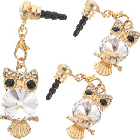 Bouchon Anti-poussière pour Port Casque Hibou Strass Métal 3 Pcs Lot de 3, Forme Hibou, pour Prise Audio du Téléphone, Aide à Limiter les Saletés et L’usure (1/5)