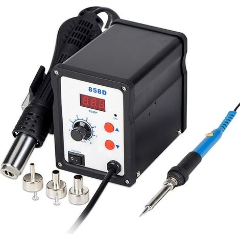 858D Station Air Chaud, Techextra Soudeur a Air Chaud, Hot-Air Soldering Rework Station LED Digital affichage 100-480°C, 700W Station reprise air chaud avec 3 buse (1/5)