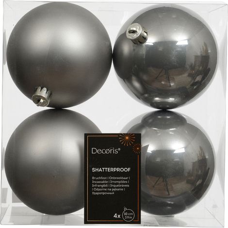Confezione 4 palline di natale Miste lucido/opaco Grigie 10cm