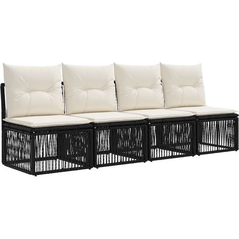 Sofá de 4 plazas 4 pcs 4-Número de plazas Negro ratán sintético (1/5)