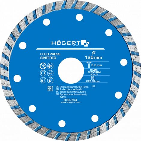 Högert Technik - Disco de diamante Turbo 125 mm - El disco de diamante está diseñado para cortar las baldosas cerámicas y cortar las superficies de los materiales de construcción