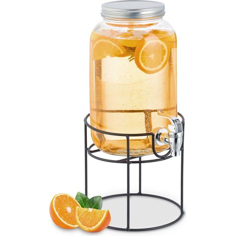 Relaxdays Dispenser per Bevande con Rubinetto, 3,3 Litri, Contenitore con Coperchio, Erogatore con Supporto, Trasparente