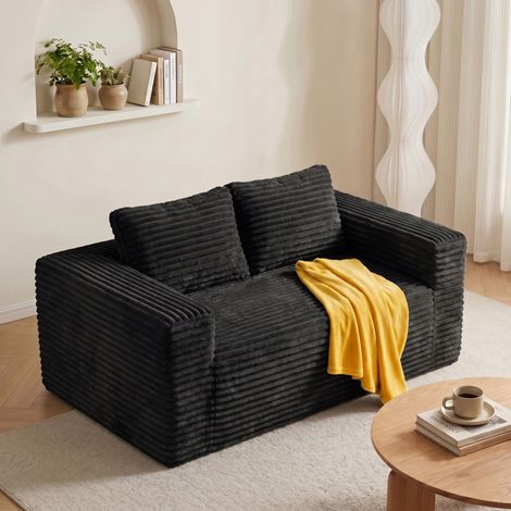 2-Sitzer-Sofa aus Kordvelours, hochdichter Schaumstoff, schwarz HAVRYA (1/5)