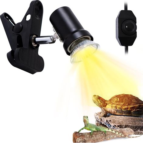 Lámpara de calor para tortugas, reptiles y anfibios con 1 bombilla halógena UVA/UVB de 50 W, para tortugas, camaleones, etc. Luz amarilla. (1/4)