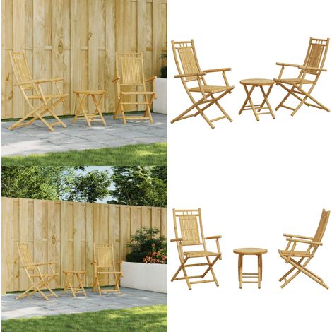 Ensemble de bistro 3 pcs bambou - Meubles De Jardin - Salon De Jardin - Set De Bistro - Mobilier Extérieur - Table Pliante - Home & Living (1/5)