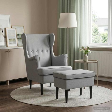 vidaXL Fauteuil avec pouf 2 pc Gris clair Tissu (1/5)