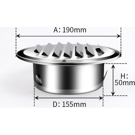 Ventilateur en acier inoxydable avec maille épaissie hotte murale hotte d'aspiration salle de bain cuisine ventilateur et bouche d'aération (160mm) (1/3)