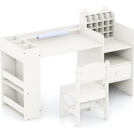 Conjunto de 1 mesa y sillas infantiles 107,5 x 40 x 72,5 cm mueble cubo extraíble diseño elegante en MDF blanco 200017336