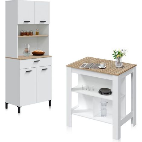 Pack alacena con mesa alta Nitza Blanco Artik (Blanco Mate) - Natur 40cm (ancho) x 185cm (alto) (1/5)