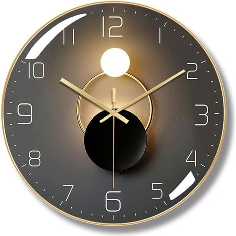 Moderne Horloge Murale Silencieuse,Pendule Murale de 30 cm de Diamètre, Ronde Numérique à Quartz(Noir) (1/5)