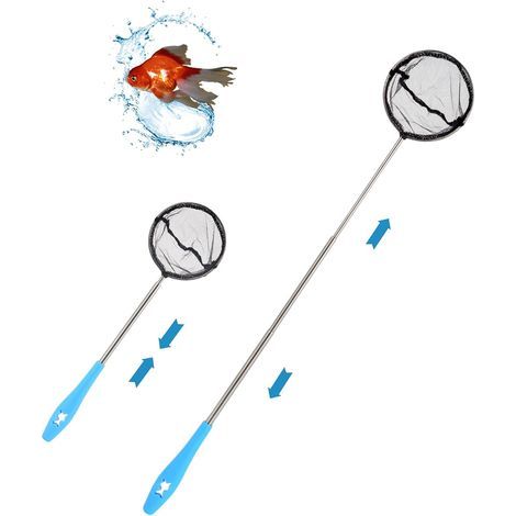 Aquarium-Kescher, Teleskopgriff aus Edelstahl, weiches Nylonnetz, 31–61 cm, zum Reinigen von Fischen und Garnelen (1/5)