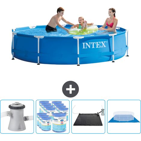Intex Rundrahmen-Schwimmbecken – 305 x 76 cm – Blau – Inklusive Zubehör CB91