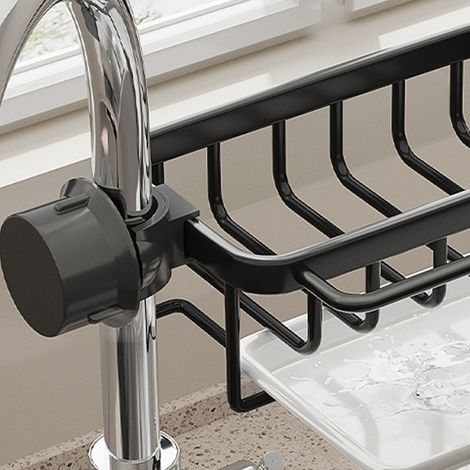Égouttoir pour robinet de cuisine, égouttoir pour évier (vaisselle et légumes), panier d'égouttage, brosse à éponge, tampon à récurer, porte-torchons, noir (1/5)