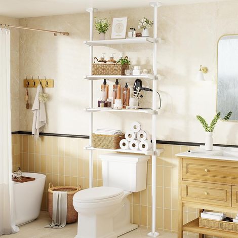 Étagère de salle de bain 4 niveaux, étagère de salle de bain au-dessus des toilettes peu encombrante 49-79CM de largeur, 122-315CM de hauteur, étagère pour machine à laver Organiseur de salle (1/5)