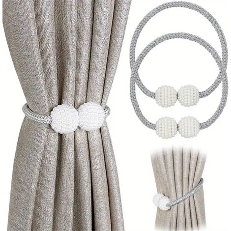 6 Pièce Embrasse pour Rideaux, Attaches de Rideau Magnétiques, Embrasses de Rideaux Magnétiques avec Perle pour décoration de Maison, Bureau, décoration de fenêtre d'hôtel 47mm（Gris） (1/5)