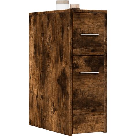 Badschrank Schmal mit Rollen Räuchereiche Holzwerkstoff