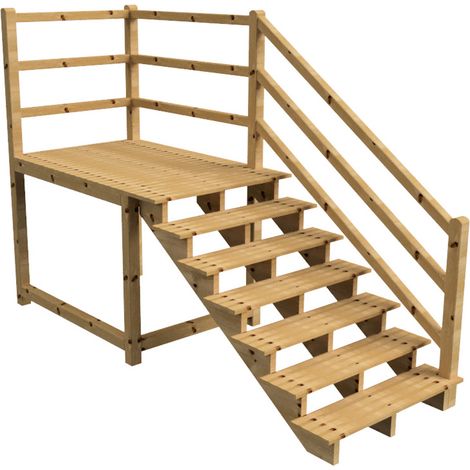 MILANO - Escalier en bois 7 marches H122 cm - sans contre-marche - Palier L120 x P189 cm - Escalier rambarde droite, palier droite et face