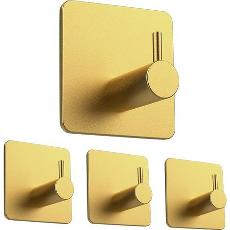 Juego de 4 ganchos autoadhesivos de acero inoxidable - Sin perforación - Para cocina y baño - Dorados (1/5)