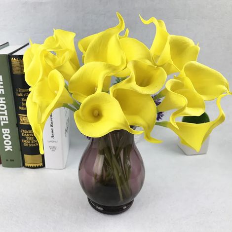 Fleur Artificielle Calla Lily - Tige Flexible en Fil Métallique Enrobé de Plastique - Décoration Mariage Fête Maison - Lot de 10 Pièces