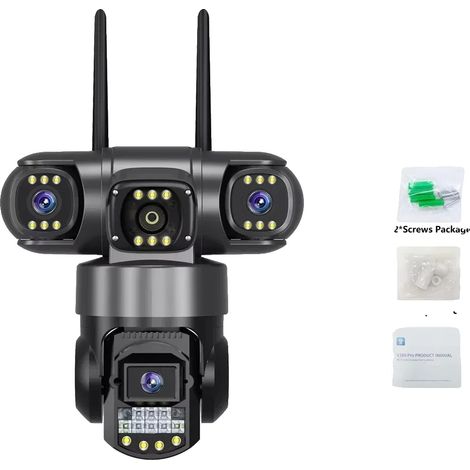 Cámara de vigilancia, cobertura de 360°, diseño resistente al agua, color negro, Wi-Fi, 265 GB. (1/2)