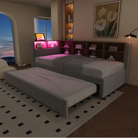 letto contenitore 90x200 estraibile LED Tipo C grigio OKMYHOME (1/5)