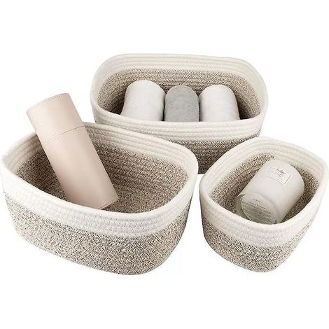 Ensemble de 3 paniers de rangement en corde de coton tressée pour salle de bain, table à langer, décoration de chambre d'enfant - Empilables et multifonctionnels (1/5)