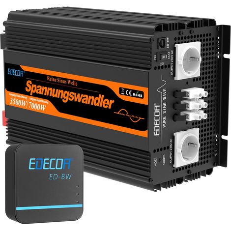 EDECOA Onduleur 12 V 230 V 3500 W/7000 W 12 V vers 230 V Convertisseur d'onde sinusoïdale pure avec module WiFi, prise en charge des fonctions d'application avec 1 port USB et 1 port PD (1/5)
