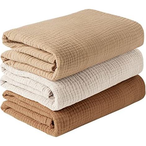 Couverture d'emmaillotage pour bébé, grande couverture d'emmaillotage 100 x 100 cm, ultra-douce et absorbante pour la peau, couverture en mousseline pour bébés (filles et garçons), lot de 3 (1/5)