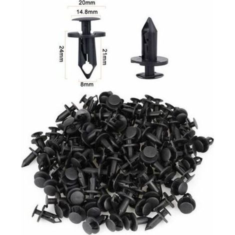 KZQ Lot de 120 rivets en plastique noir pour voiture, trou de 8 mm, clips de garniture de garde-boue