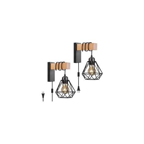 Applique da parete americana in stile retrò a gabbia con spina, interruttore e luce girevole - Crezuo